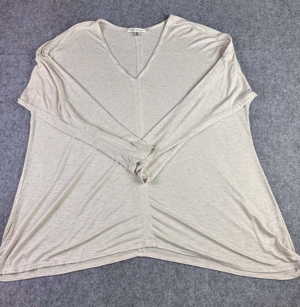 MAX STUDIO XL Ivory Linen Blend V-Neck Dolman Sleeve Tunic Top